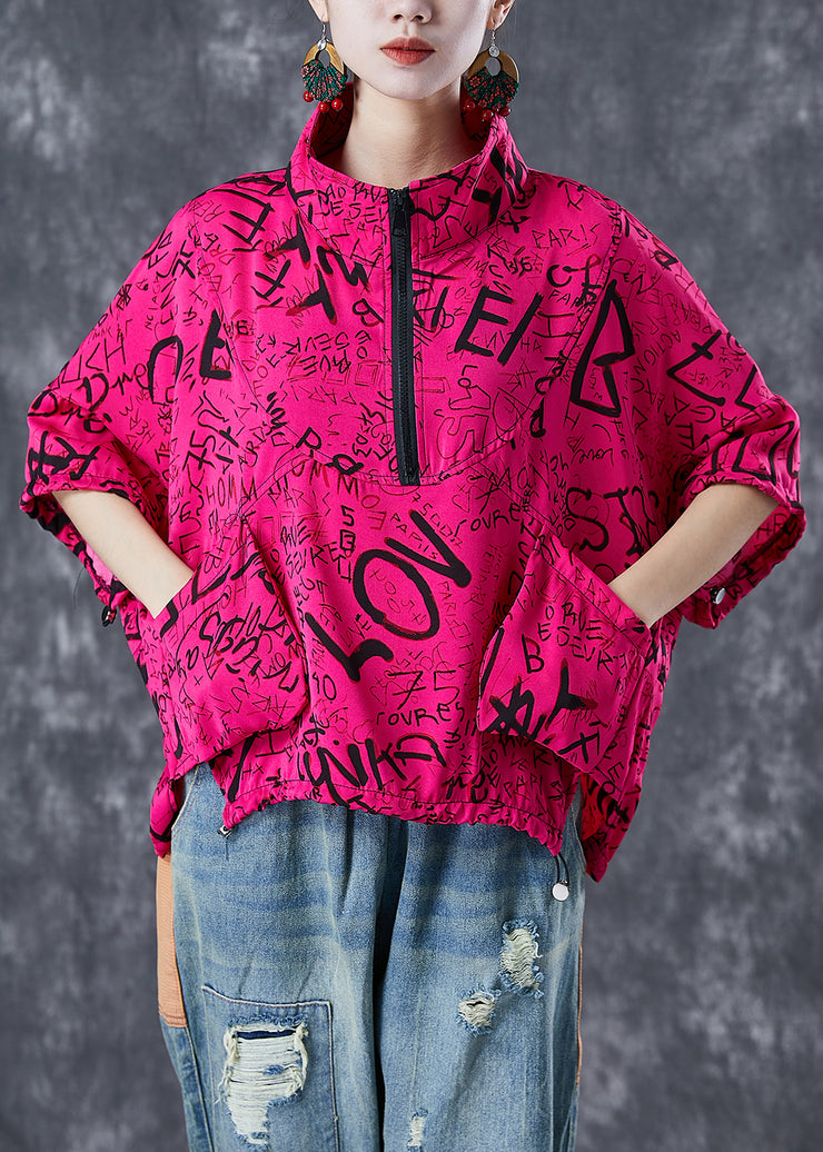 Rose Print Cotton Sweatshirt Streetwear Oversized Drawstring Summer