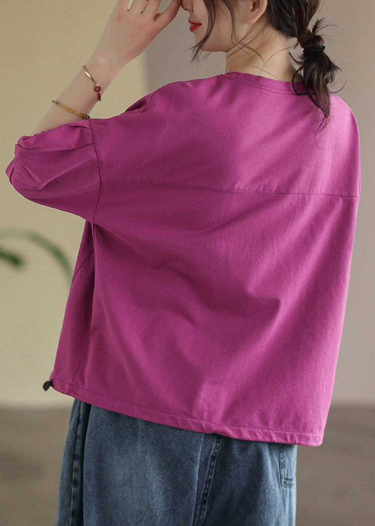 Rose Purple O-Neck Pockets T-Shirt halbe Ärmel
