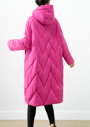 Rose Thick Cotton Filled Puffer Jacket Hooded Pockets Winter