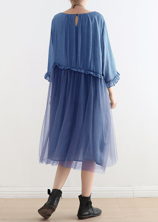 2023 Royal Blue Tulle Maxi dresses Sundress Half Sleeve