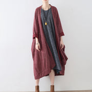 Baumwoll-Strickjacken mit Rubinstreifen, lange Freizeitmäntel, übergroße Baumwollkleidung