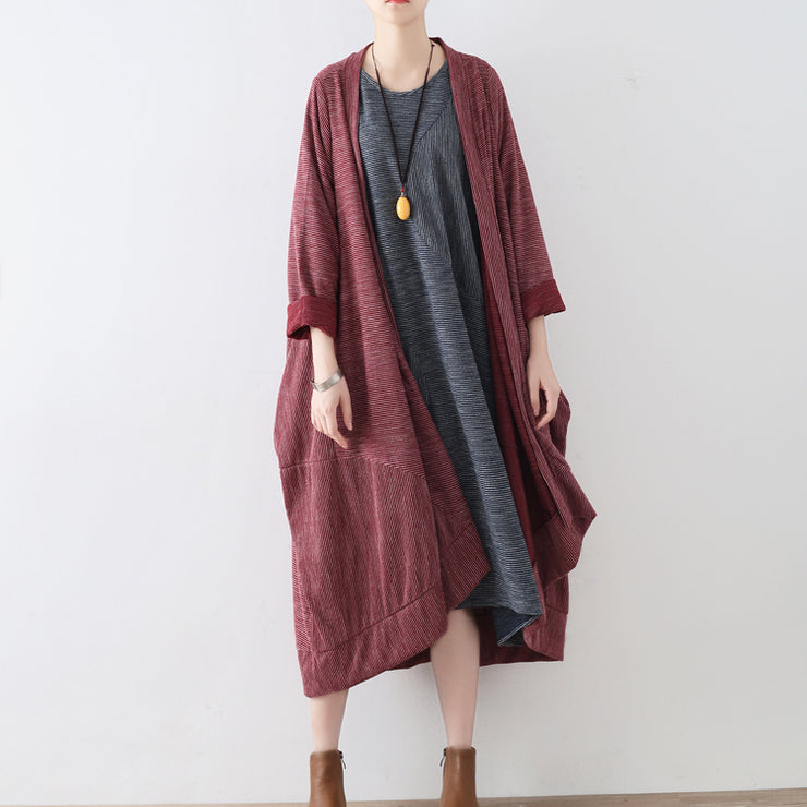 Ruby stripe cotton cardigans long casual coats oversized cotton clothing