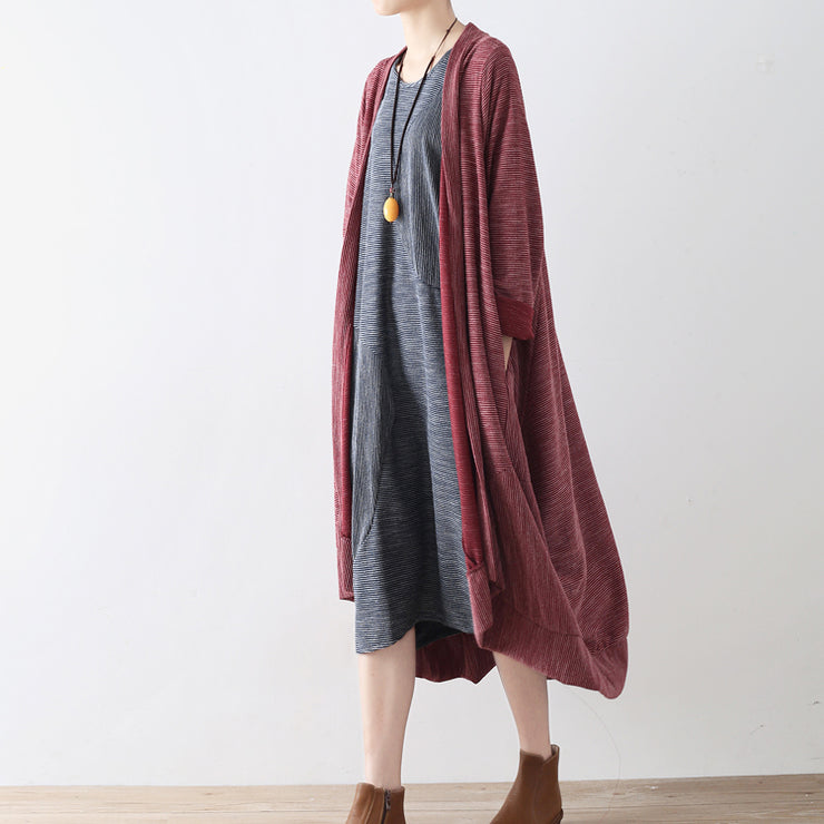 Ruby stripe cotton cardigans long casual coats oversized cotton clothing