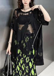Sexy Black Asymmetrical Embroidered Patchwork Lace T Shirt Summer