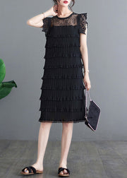 Sexy Black O-Neck Tulle Patchwork Vacation Long Layered Dresses Summer