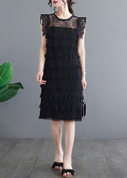 Sexy Black O-Neck Tulle Patchwork Vacation Long Layered Dresses Summer