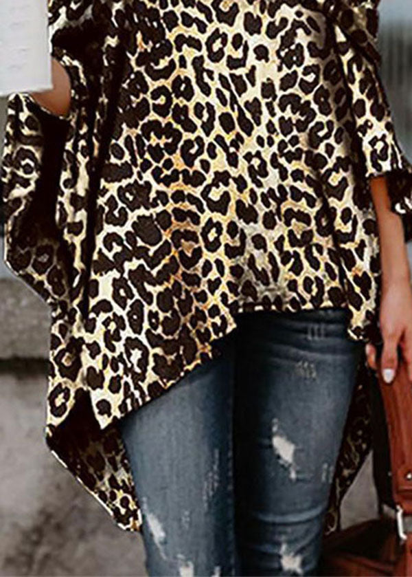 Sexy Slash neck Asymmetrical Design Off The Shoulder Leopard Print Top Summer