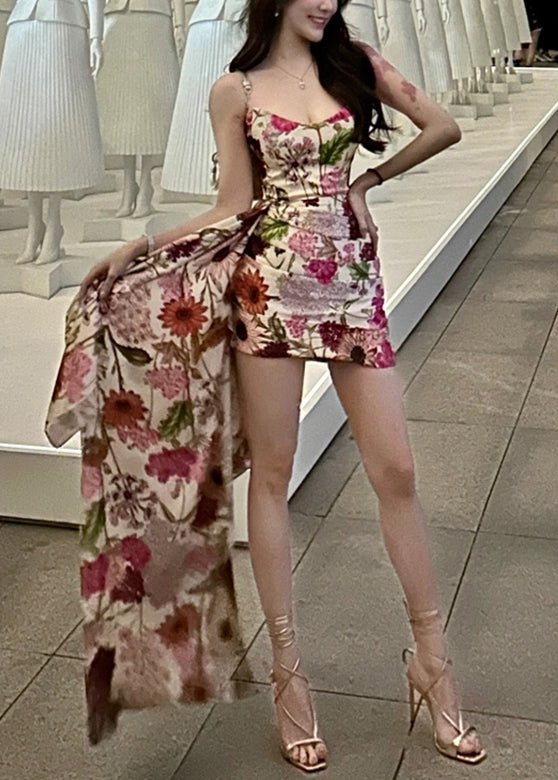 Sexy V Neck Asymmetrical Print Maxi Dresses Sleeveless