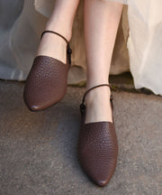 Sheepskin Splicing Flat Shoes For Women Pointed Toe Buckle Strap
