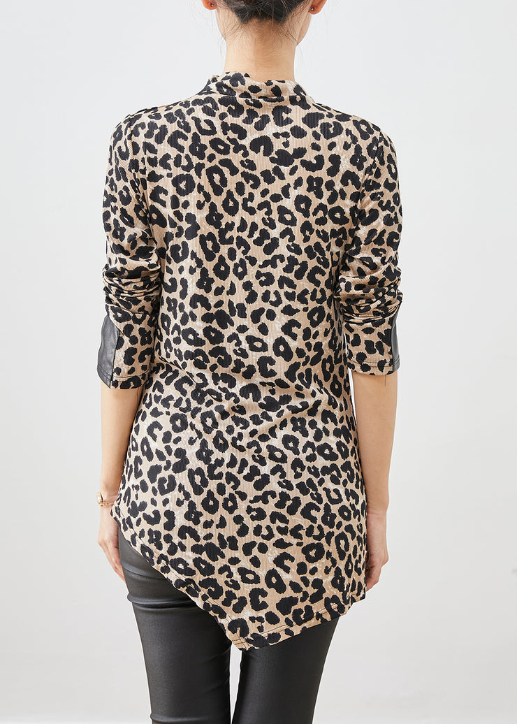 Silm Fit Asymmetrical Leopard Print Cotton Shirt Fall