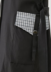 Silm Fit Black Double Breast Tie Waist Cotton Coat Outwear Fall
