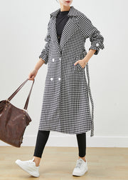 Silm Fit Black Plaid Double Breast Cotton Trench Fall
