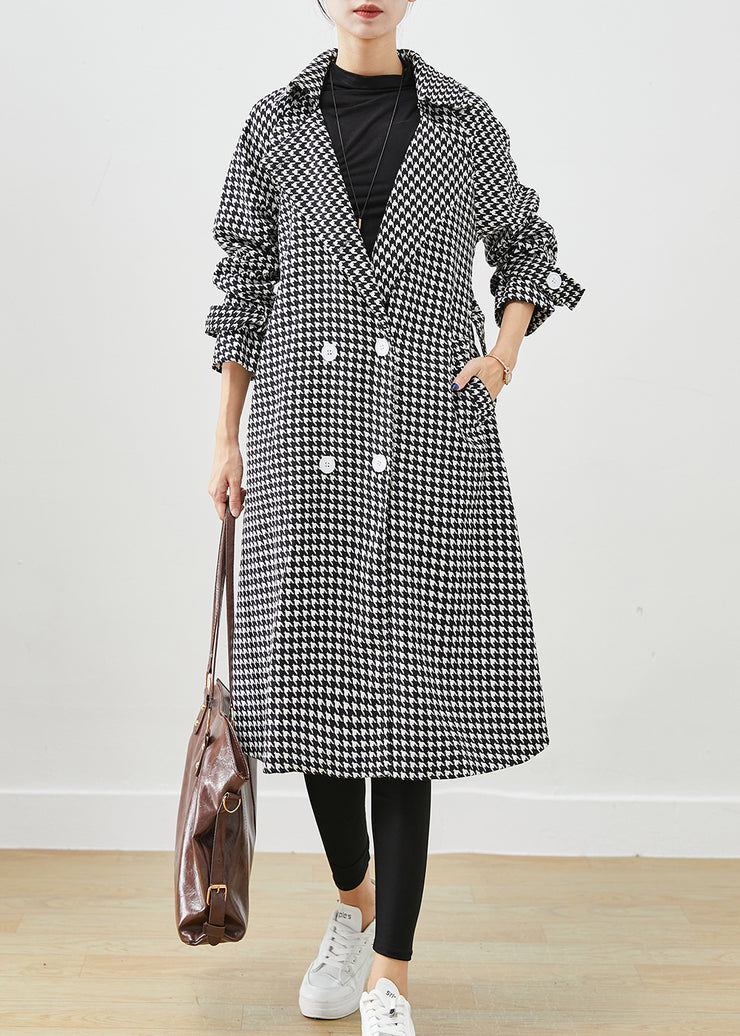 Silm Fit Black Plaid Double Breast Cotton Trench Fall