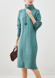 Silm Fit Blue Turtle Neck Thick Knit Dress Winter
