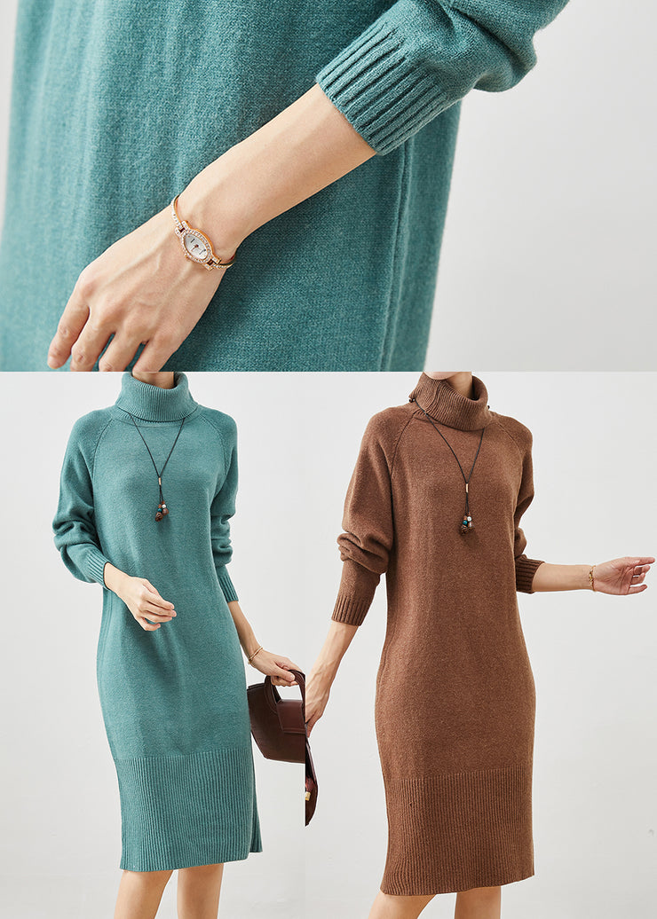 Silm Fit Blue Turtle Neck Thick Knit Dress Winter