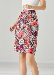 Silm Fit Red High Waist Print Cotton Skirt Fall