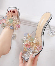 Silver Crystal Splicing Peep Toe Clear High Heel Slippers