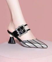 Silver Stylish Splicing Zircon Chunky Slide Sandals Hollow Out