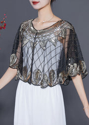 Silvery Sequins Loose Tulle Smock Embroidered Summer
