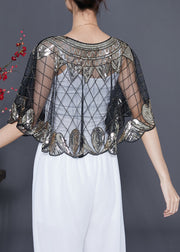 Silvery Sequins Loose Tulle Smock Embroidered Summer