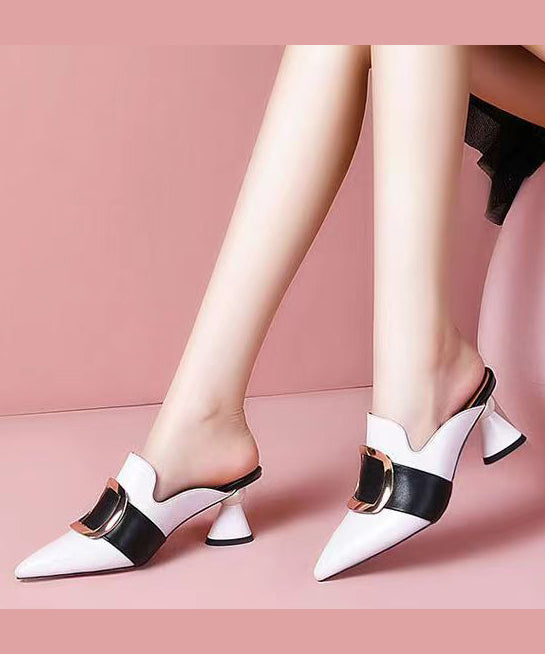 Silvery Stylish Chunky Faux Leather Slide Sandals Pointed Toe