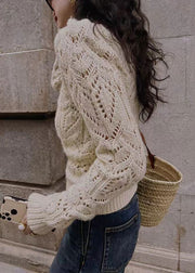 Simple Apricot Hollow Out Patchwork Knit Sweaters Fall