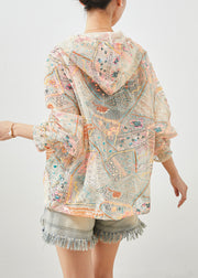 Simple Apricot Hooded Sequins Drawstring Tulle Coat Fall