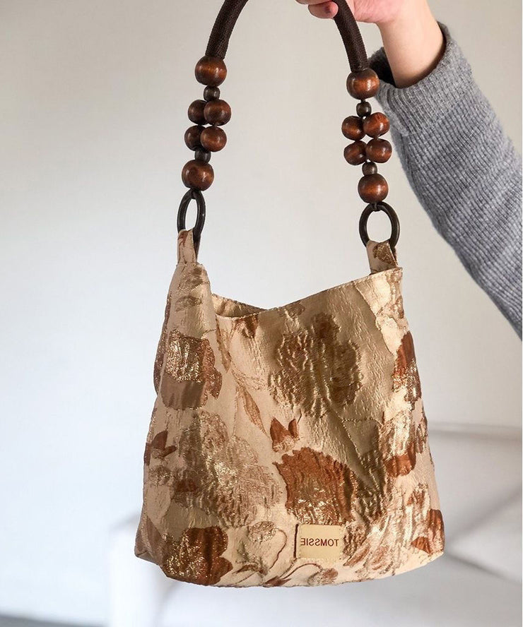 Simple Apricot Jacquard Original Design Canvas Satchel Handbag