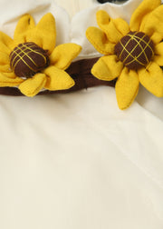 Schlichtes Aprikosen-Stehkragen-Gänseblümchen-Stickerei-Blumen-Falten-Organza-Patchwork-Baumwollkleider mit kurzen Ärmeln