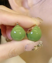 Simple Avocado Green Overgild Hoop Earrings