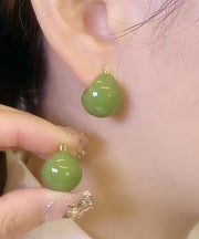 Simple Avocado Green Overgild Hoop Earrings