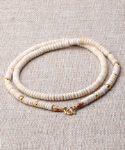 Simple Beige Alloy Coconut Shell Beading Graduated Bead Necklace