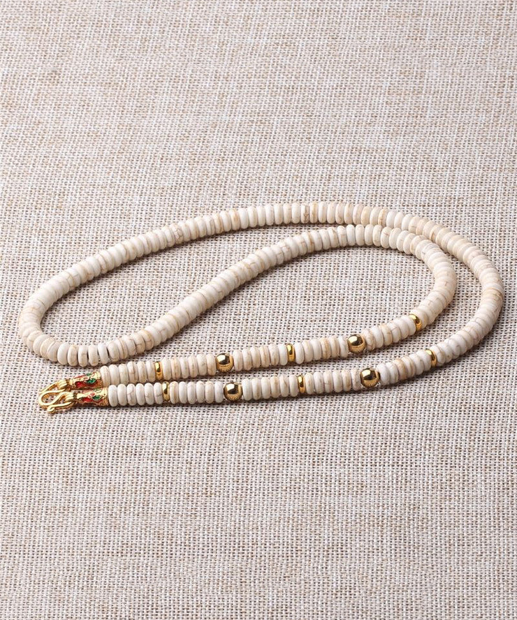 Simple Beige Alloy Coconut Shell Beading Graduated Bead Necklace