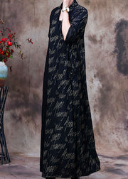 Simple Black Asymmetrical Print Cashmere Dress Winter