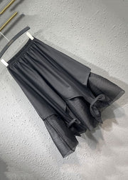 Simple Black Asymmetrical Tulle Patchwork Maxi Skirt Fall