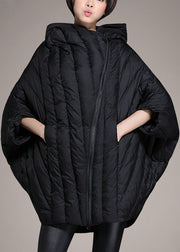 Einfacher schwarzer Umhang mit Reißverschluss, warmer Winter-Entendaunenmantel