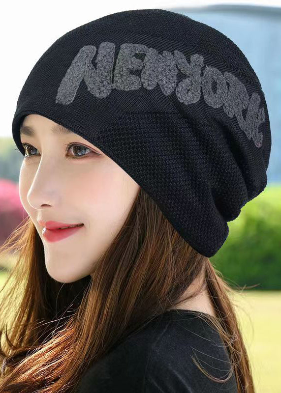 Simple Black Comfy Letter Embroidery Knit Boonie Hat