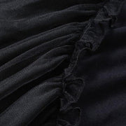 Simple Black Cotton Patchwork Spring Ankle Dress - SooLinen