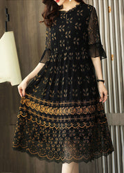 Simple Black Embroidered Patchwork Tulle Maxi Dresses Summer