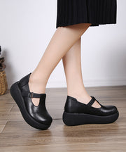 Simple Black Flats Buckle Strap Platform Flat Shoes