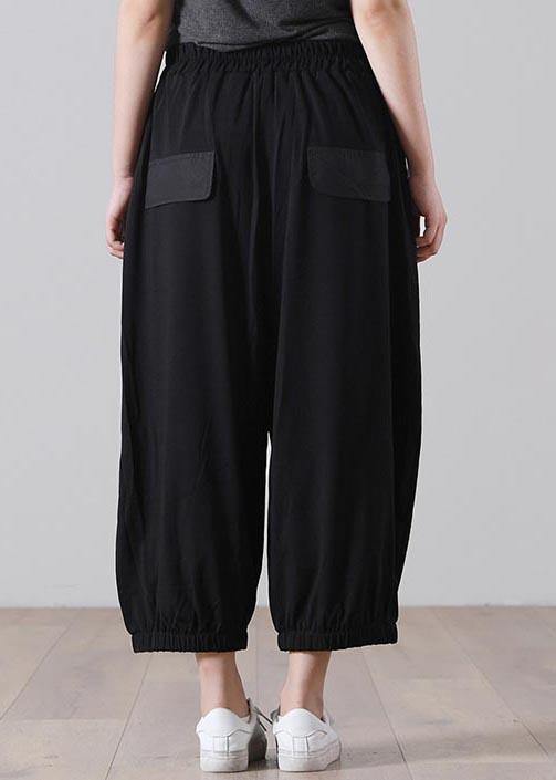 Simple Black Graphic Pockets Pants Summer Cotton - SooLinen