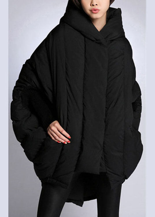 Einfache schwarze, lose Taschen, asymmetrisches Design, Winter-Entendaunenjacke