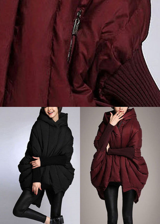 Einfache schwarze, lose Taschen, asymmetrisches Design, Winter-Entendaunenjacke