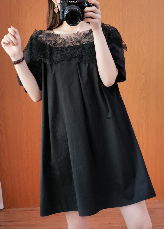 Simple Black O-Neck Patchwork Summer Tulle Party Dresses Short Sleeve - SooLinen