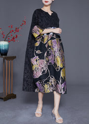 Simple Black Oversized Patchwork Jacquard Silk Dress Summer