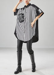 Simple Black Oversized Patchwork Striped Cotton Shirt Dress Summer