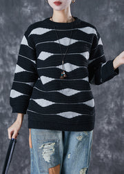 Simple Black Oversized Print Knit Sweaters Winter