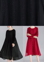 Simple Black Patchwork Chiffon Long Sleeve Spring Summer Dress - SooLinen