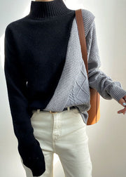Einfacher schwarzer Patchwork-grauer beiläufiger Mode-Herbst-Pullover