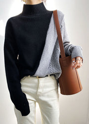 Einfacher schwarzer Patchwork-grauer beiläufiger Mode-Herbst-Pullover